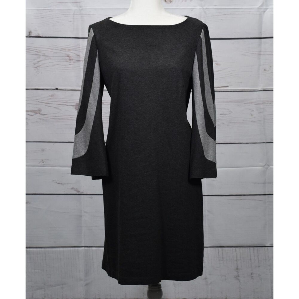 Trina Turk Women's Charcoal Gray Bell Sleeve Hijinx Mini A-Line Dress Size 6 EUC - Picture 1 of 8